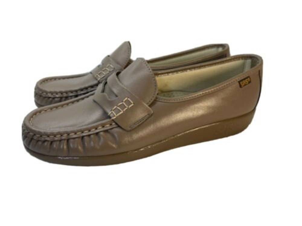 SAS Hand Sewn USA Mocha Tan Beige Leather slip-on Wedge Shoe Women 9.5 Comfy